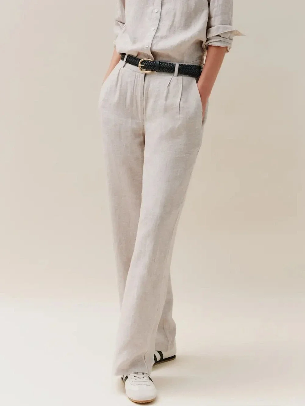 Quince European Linen Pleated Trousers In Flax Size 8